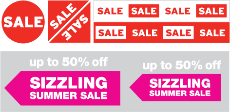 A  selection of shop SALE window stickers