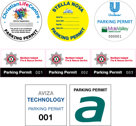 custom window parking permits shown with and without numbering