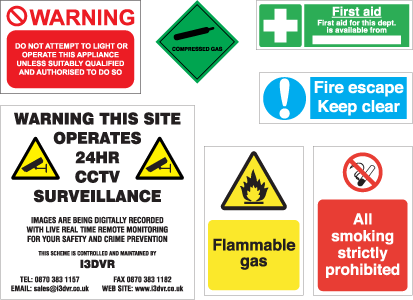 example warning signage and warning stickers, die cut and straight cut bespoke warning vinyls